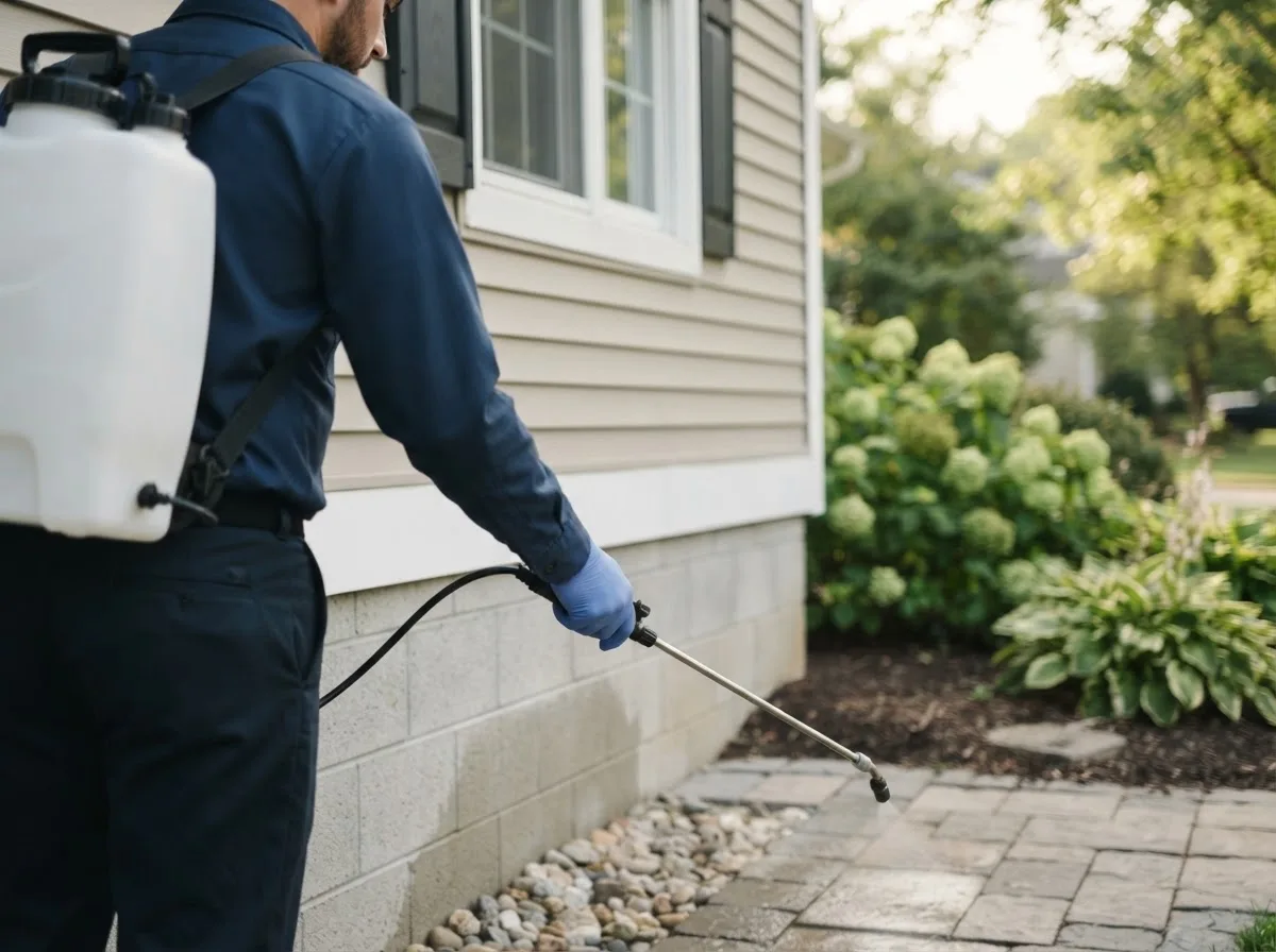 Pest control technician inspecting a home in Poy Sippi, WI